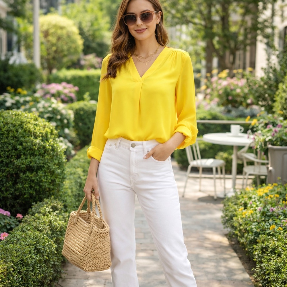 Jones New York Signature Yellow Spring Blouseβ S NWT Workwear